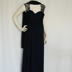 Long Navy Lace Cutout Chiffon Maternity Dress NWT